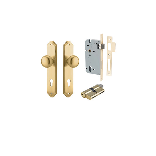 Iver Door Knob Cambridge Shouldered Brushed Brass Key / Key Entrance Kit