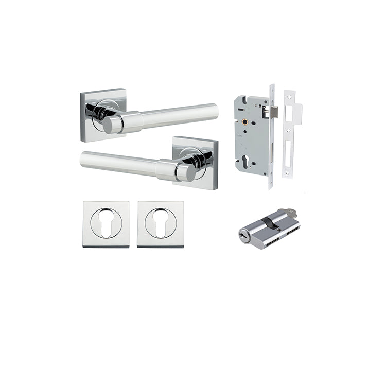 Iver Door Lever Helsinki Rose Square Polished Chrome Key / Key Entrance Kit