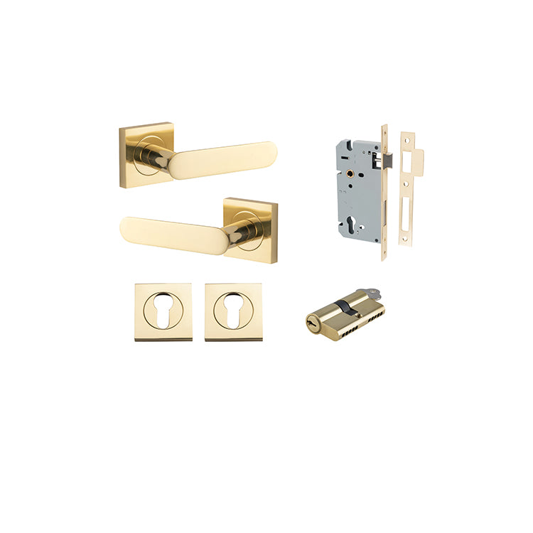 Iver Door Lever Bronte Rose Square Polished Brass Key / Key Entrance Kit