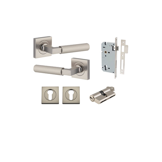 Iver Door Lever Brunswick Rose Square Satin Nickel Key / Key Entrance Kit