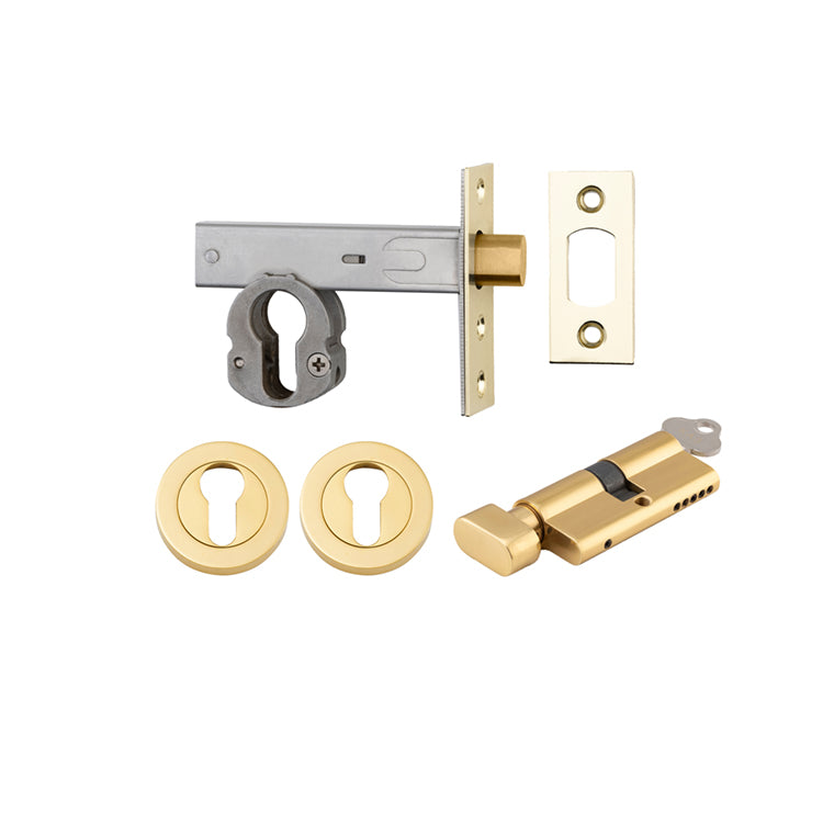 Iver Mortice Deadbolt Euro Polished Brass Backset 60mm Key/Thumb Escutcheon Round Kit - Preorder for Late Jan 2025