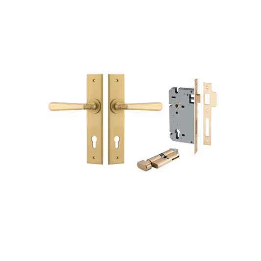 Iver Door Lever Copenhagen Chamfered Brushed Brass Key / Thumb Entrance Kit