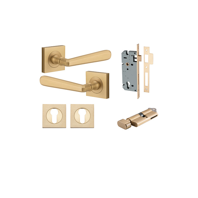 Iver Door Lever Copenhagen Rose Square Brushed Brass Key / Thumb Entrance Kit