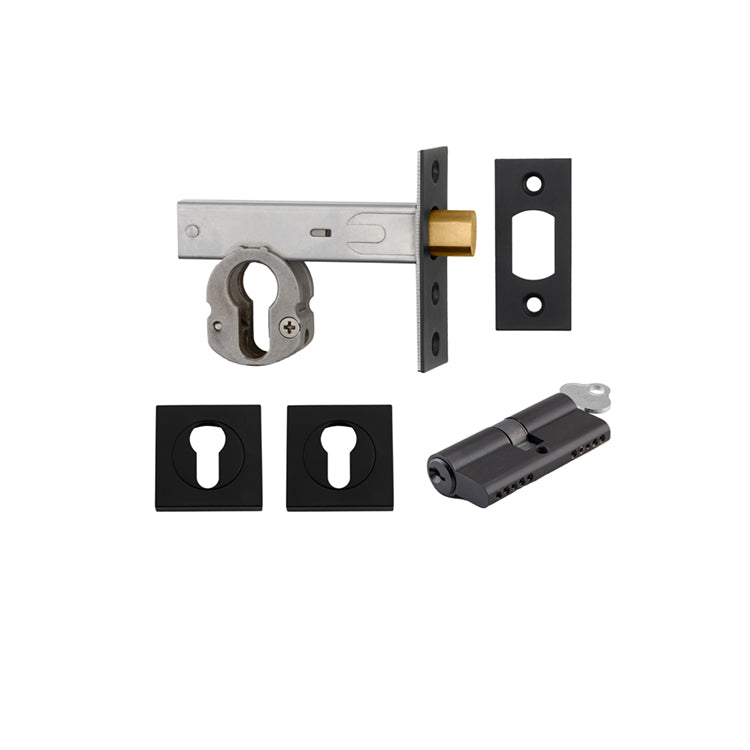 Iver Mortice Deadbolt Euro Matt Black Backset 60mm Key/Key Escutcheon Square Kit - Preorder for Late Jan 2025