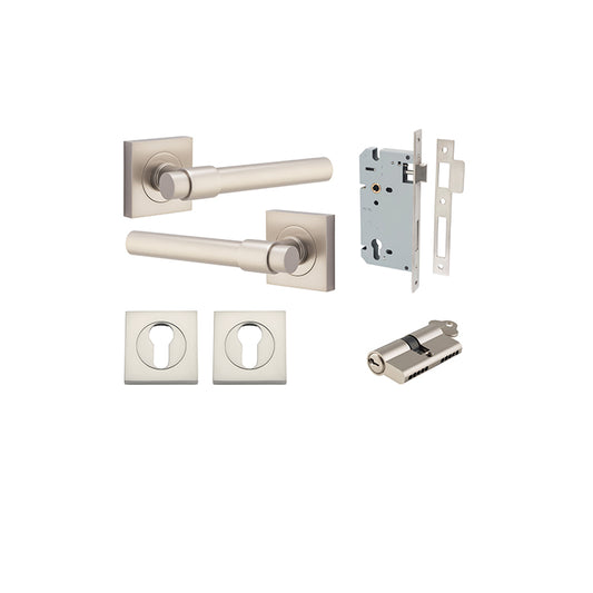 Iver Door Lever Helsinki Rose Square Satin Nickel Key / Key Entrance Kit