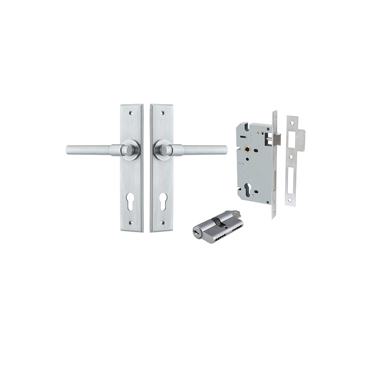 Iver Door Lever Helsinki Chamfered Brushed Chrome Key / Key Entrance Kit