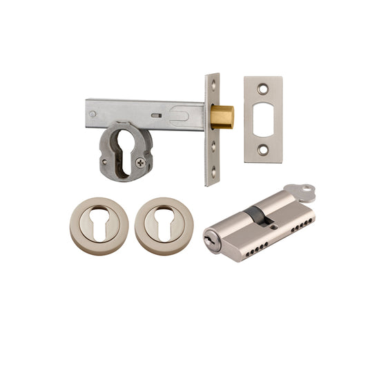 Iver Mortice Deadbolt Euro Satin Nickel Backset 60mm Key/Key Escutcheon Round Kit - Preorder for Late Jan 2025