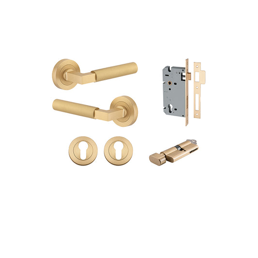 Iver Door Lever Berlin Rose Round Brushed Brass Key / Thumb Entrance Kit