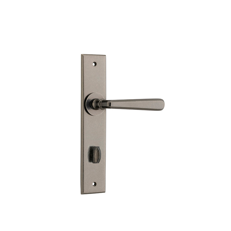 Iver Door Lever Copenhagen Chamfered Privacy Pair Distressed Nickel CTC85mm L120xP59mm BPH240xW50mm