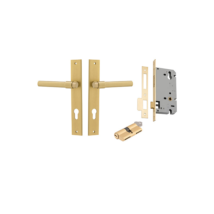 Iver Door Lever Helsinki Rectangular Brushed Gold PVD Key / Key Entrance Kit