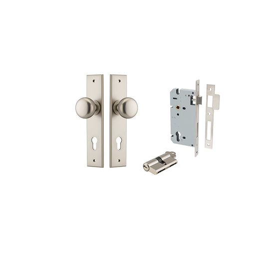 Iver Door Knob Cambridge Chamfered Satin Nickel Key / Key Entrance Kit