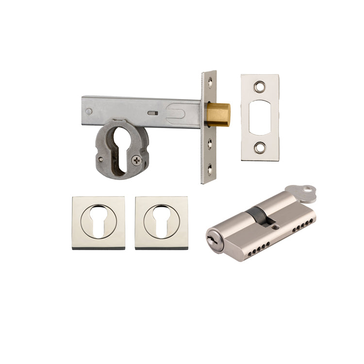 Iver Mortice Deadbolt Euro Polished Nickel Backset 60mm Key/Key Escutcheon Square Kit - Preorder for Late Jan 2025