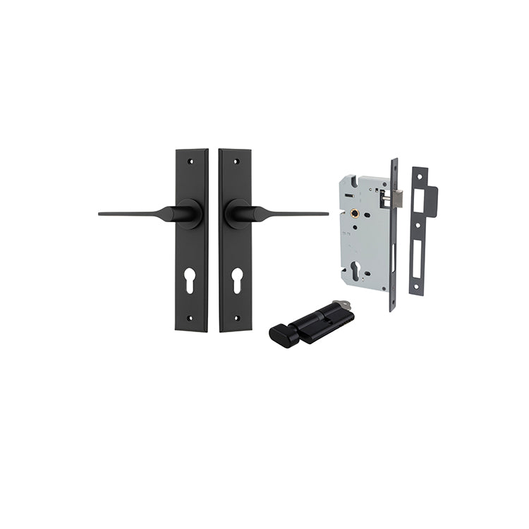 Iver Door Lever Como Chamfered Matt Black Key / Thumb Entrance Kit