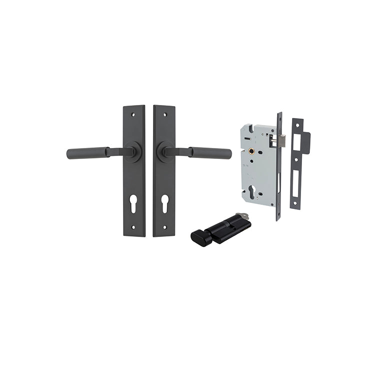 Iver Door Lever Berlin Chamfered Matt Black Key / Thumb Entrance Kit