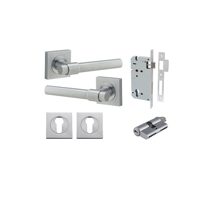 Iver Door Lever Helsinki Rose Square Brushed Chrome Key / Key Entrance Kit