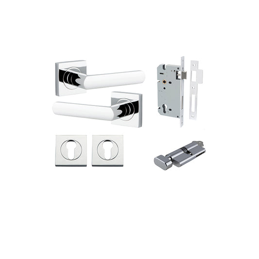 Iver Door Lever Osaka Rose Square Polished Chrome Key / Thumb Entrance Kit