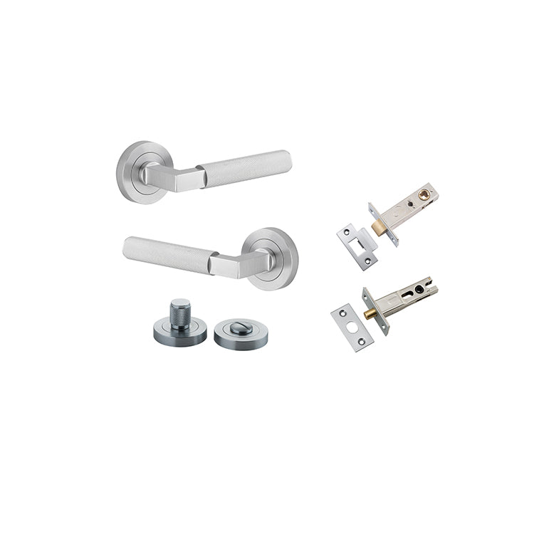 Iver Door Lever Brunswick Rose Round Brushed Chrome Privacy Kit