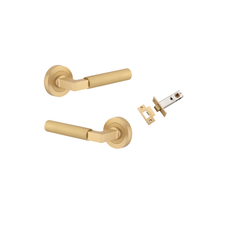 Iver Door Lever Berlin Rose Round Brushed Brass Passage Kit