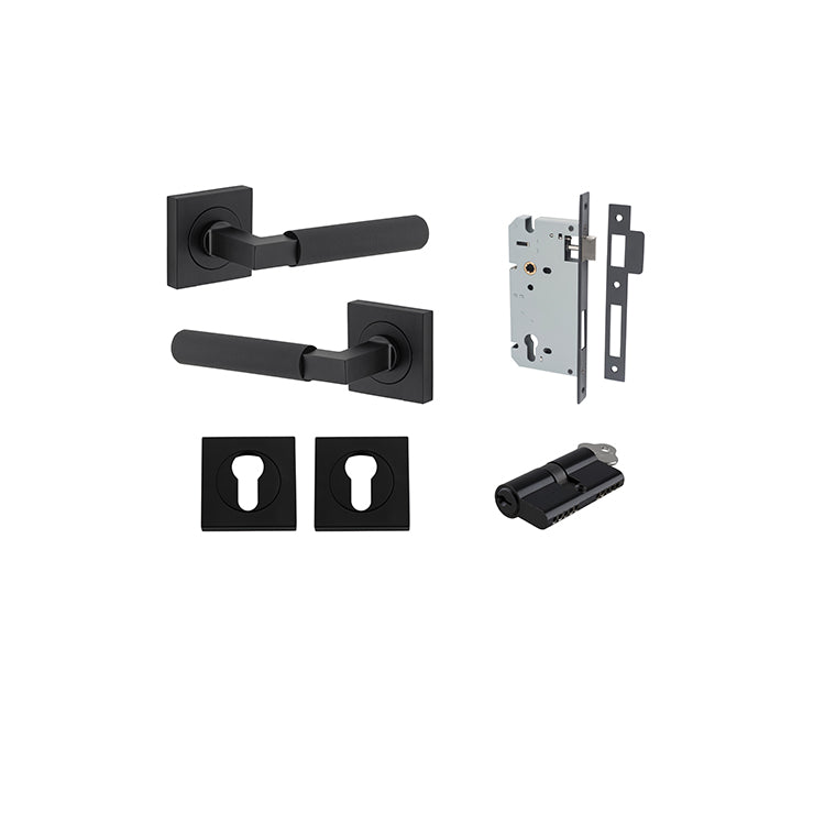 Iver Door Lever Brunswick Rose Square Matt Black Key / Key Entrance Kit