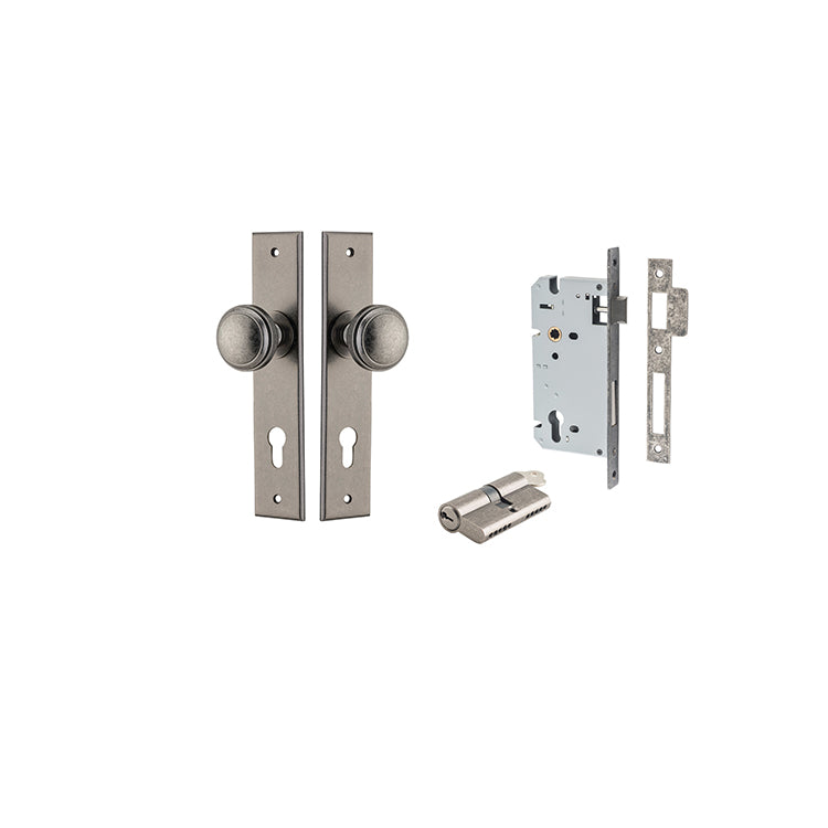 Iver Door Knob Paddington Chamfered Distressed Nickel Key / Key Entrance Kit