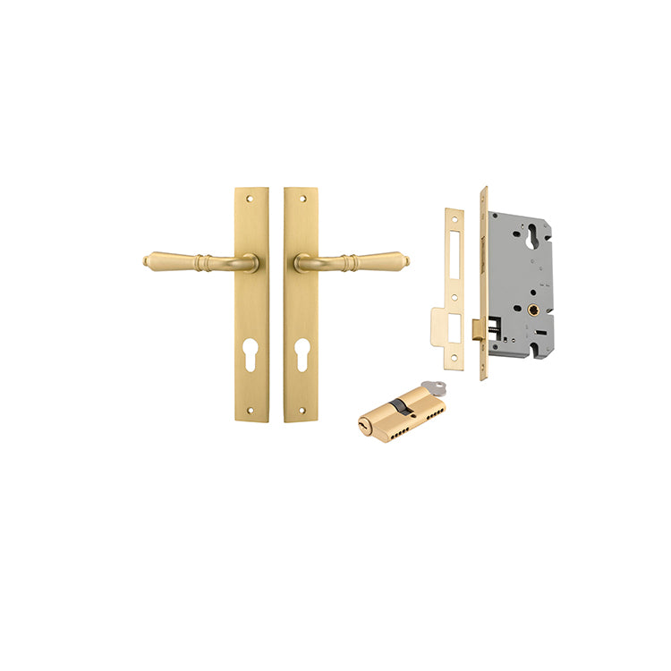 Iver Door Lever Sarlat Rectangular Brushed Gold PVD Key / Key Entrance Kit