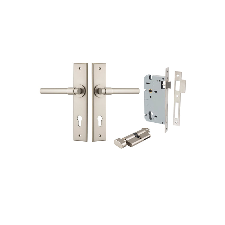 Iver Door Lever Helsinki Chamfered Satin Nickel Key / Thumb Entrance Kit