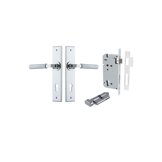 Iver Door Lever Brunswick Chamfered Polished Chrome Key / Thumb Entrance Kit