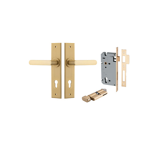 Iver Door Lever Osaka Chamfered Brushed Brass Key / Thumb Entrance Kit