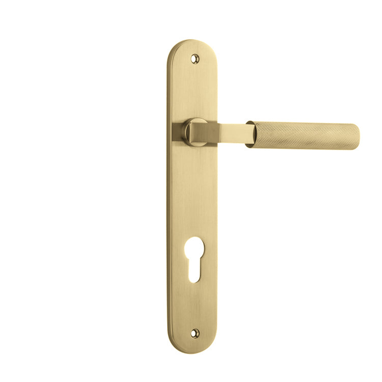 Iver Door Lever Brunswick Oval Euro Pair Brushed Gold PVD CTC85mm L120xP57mm BPH240xW40mm