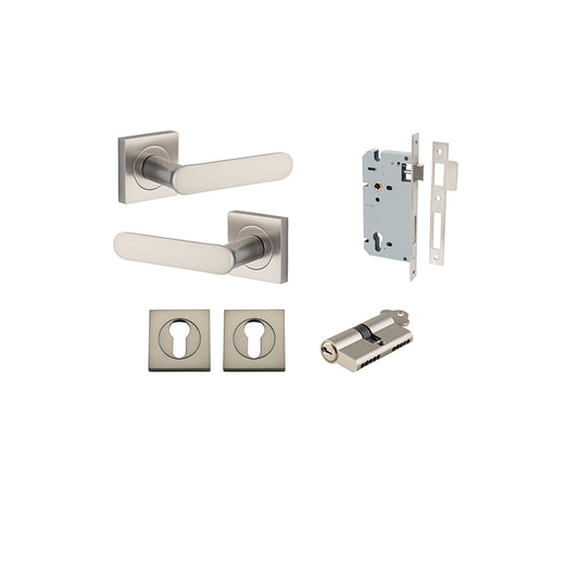 Iver Door Lever Bronte Rose Square Satin Nickel Key / Key Entrance Kit