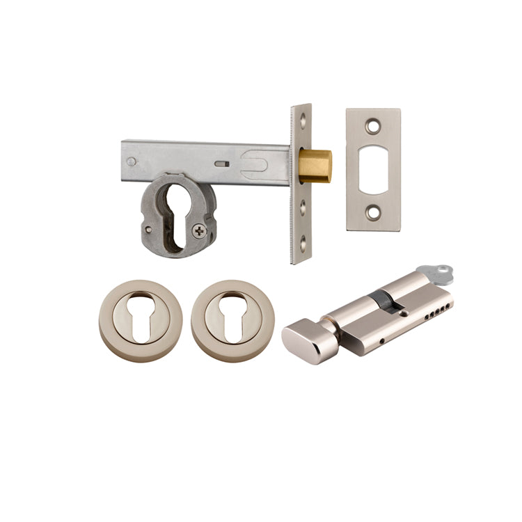 Iver Mortice Deadbolt Euro Satin Nickel Backset 60mm Key/Thumb Escutcheon Round Kit - Preorder for Late Jan 2025