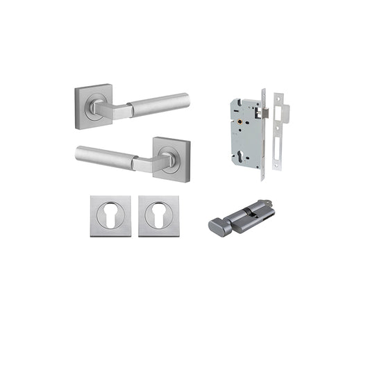 Iver Door Lever Berlin Rose Square Brushed Chrome Key / Thumb Entrance Kit