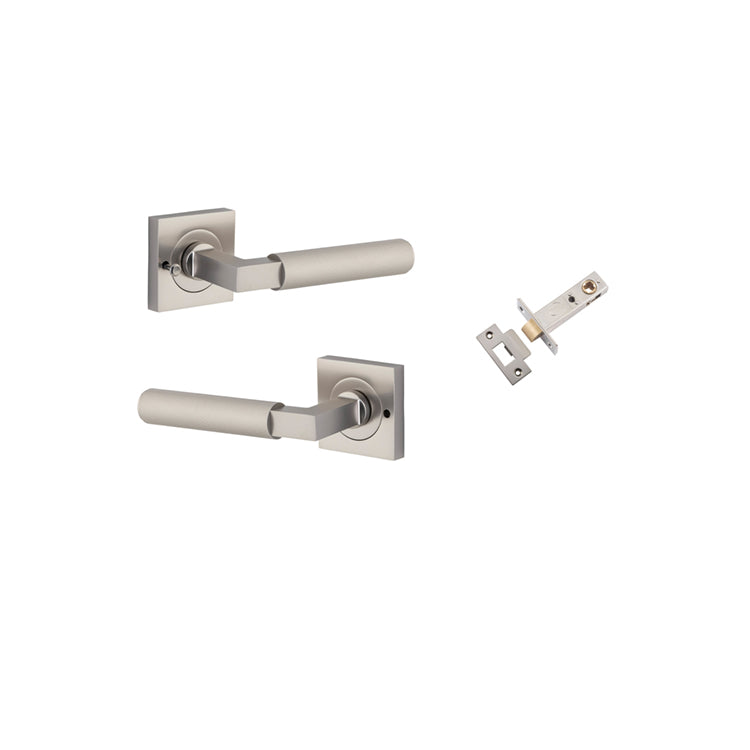 Iver Door Lever Brunswick Rose Square Satin Nickel Inbuilt Privacy Kit