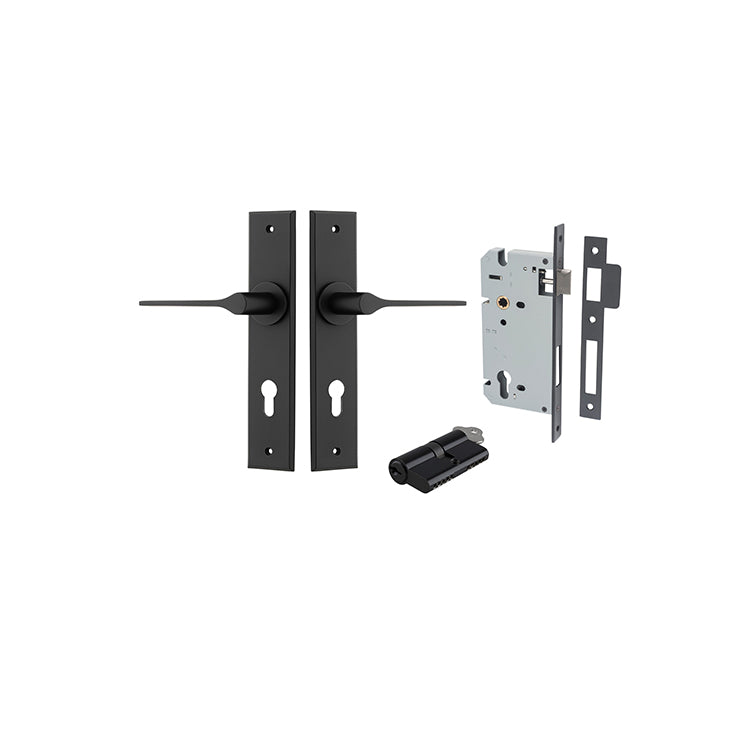 Iver Door Lever Como Chamfered Matt Black Key / Key Entrance Kit