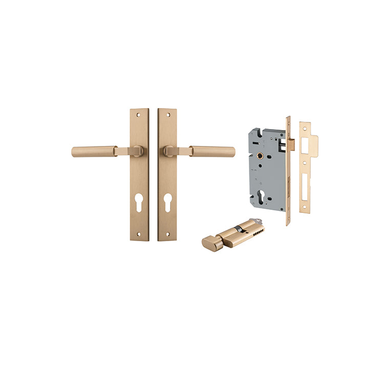 Iver Door Lever Berlin Rectangular Brushed Brass Key / Thumb Entrance Kit