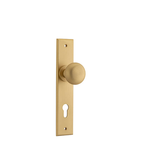 Iver Door Knob Cambridge Chamfered Euro Pair Brushed Brass CTC85mm D55xP62mm BPH240xW50mm