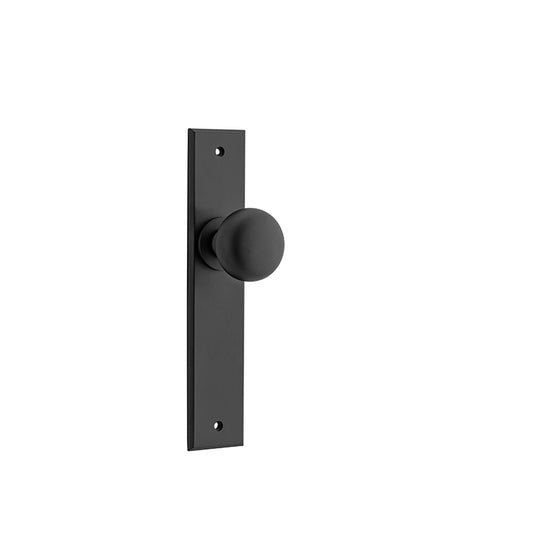 Iver Door Knob Cambridge Chamfered Latch Pair Matt Black D55xP62mm BPH240xW50mm