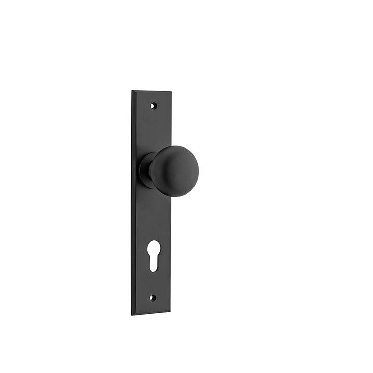 Iver Door Knob Cambridge Chamfered Euro Pair Matt Black CTC85mm D55xP62mm BPH240xW50mm