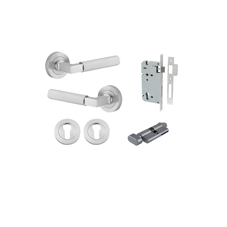 Iver Door Lever Brunswick Rose Round Brushed Chrome Key / Thumb Entrance Kit