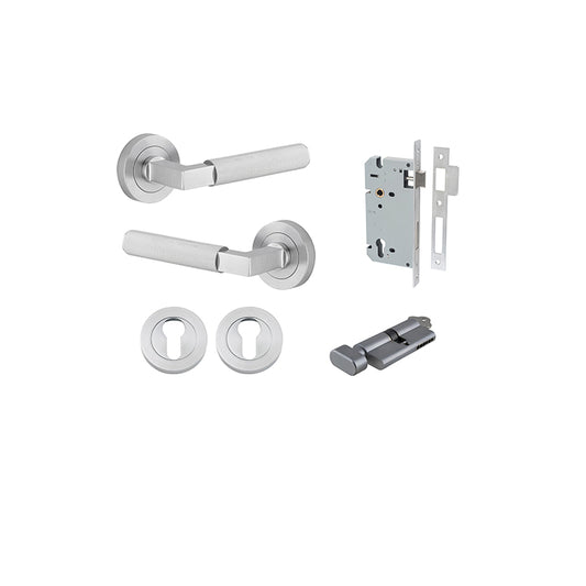 Iver Door Lever Brunswick Rose Round Brushed Chrome Key / Thumb Entrance Kit