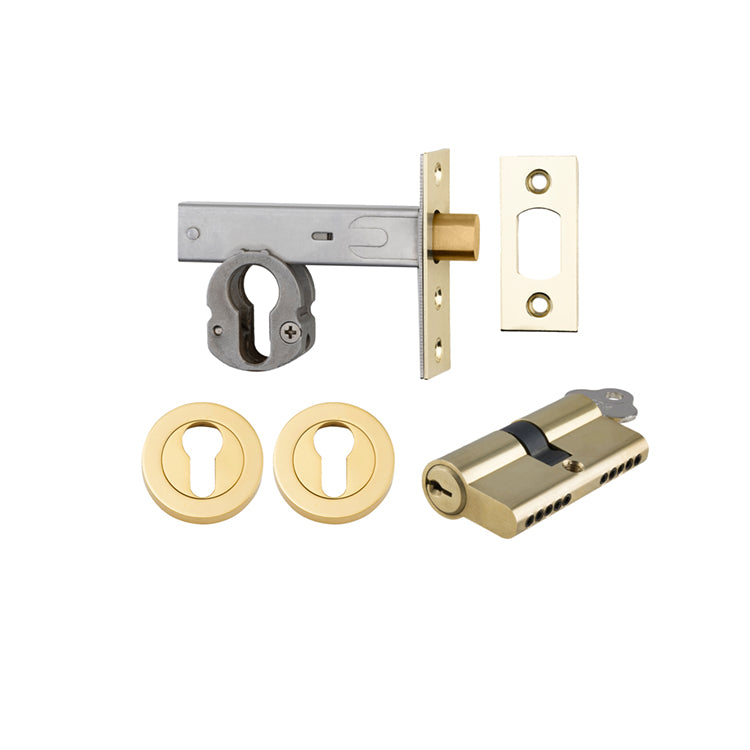 Iver Mortice Deadbolt Euro Polished Brass Backset 60mm Key/Key Escutcheon Round Kit - Preorder for Late Jan 2025