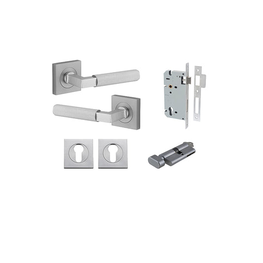 Iver Door Lever Brunswick Rose Square Brushed Chrome Key / Thumb Entrance Kit