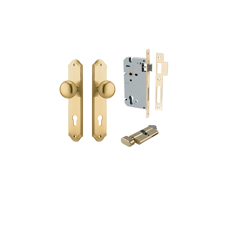 Iver Door Knob Cambridge Shouldered Brushed Brass Key / Thumb Entrance Kit