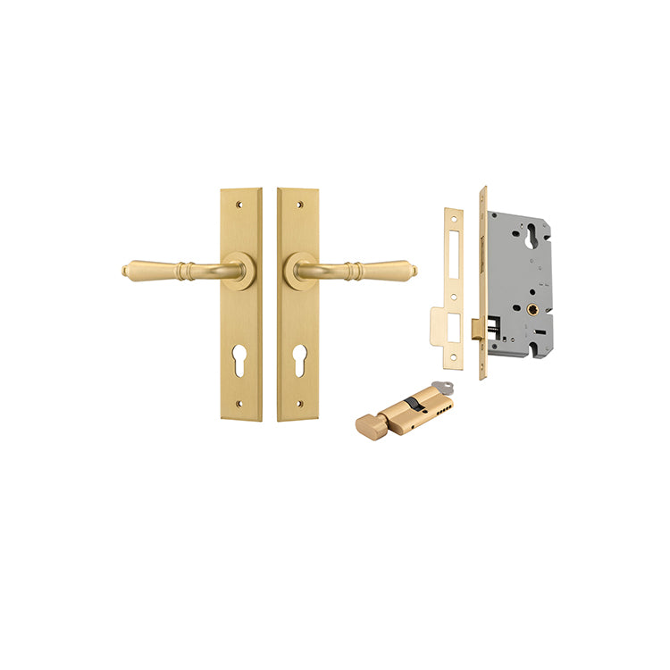 Iver Door Lever Sarlat Chamfered Brushed Gold PVD Key / Thumb Entrance Kit