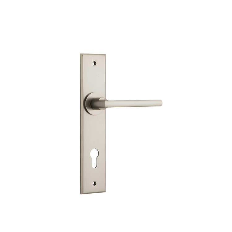 Iver Door Lever Baltimore Chamfered Euro Pair Satin Nickel CTC85mm L118xP56mm BPH240xW50mm