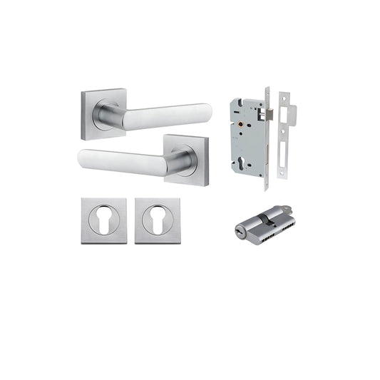 Iver Door Lever Osaka Rose Square Brushed Chrome Key / Key Entrance Kit