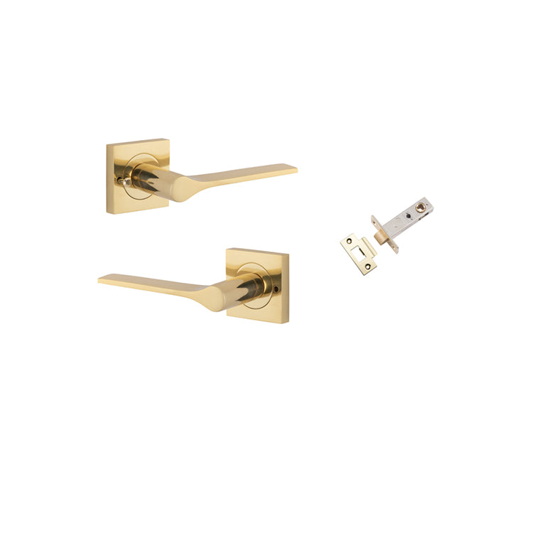 Iver Door Lever Como Rose Square Polished Brass Inbuilt Privacy Kit