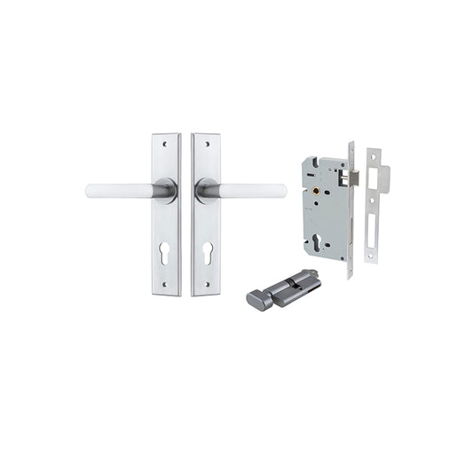 Iver Door Lever Copenhagen Chamfered Brushed Chrome Key / Thumb Entrance Kit