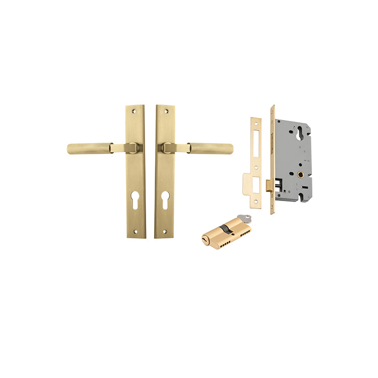 Iver Door Lever Brunswick Rectangular Brushed Gold PVD Key / Key Entrance Kit