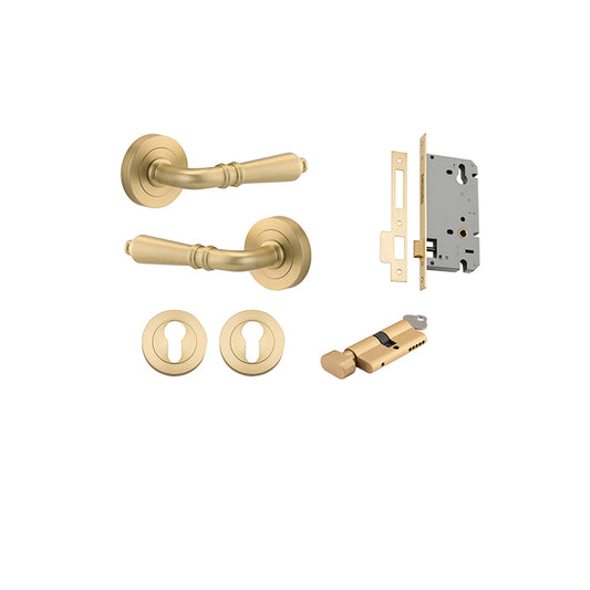 Iver Door Lever Sarlat Rose Round Brushed Gold PVD Key / Thumb Entrance Kit